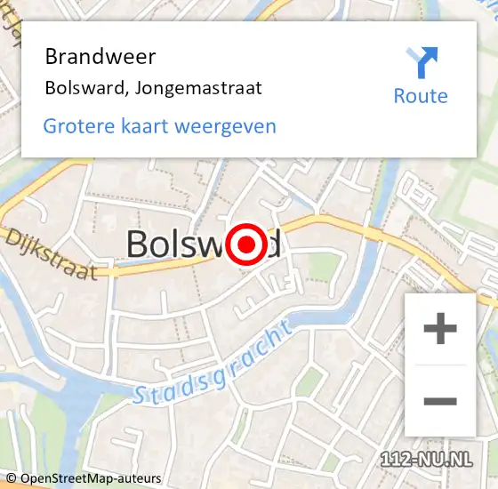 Locatie op kaart van de 112 melding: Brandweer Bolsward, Jongemastraat op 16 februari 2021 13:35