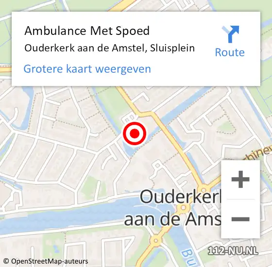 Locatie op kaart van de 112 melding: Ambulance Met Spoed Naar Ouderkerk aan de Amstel, Sluisplein op 16 februari 2021 13:38