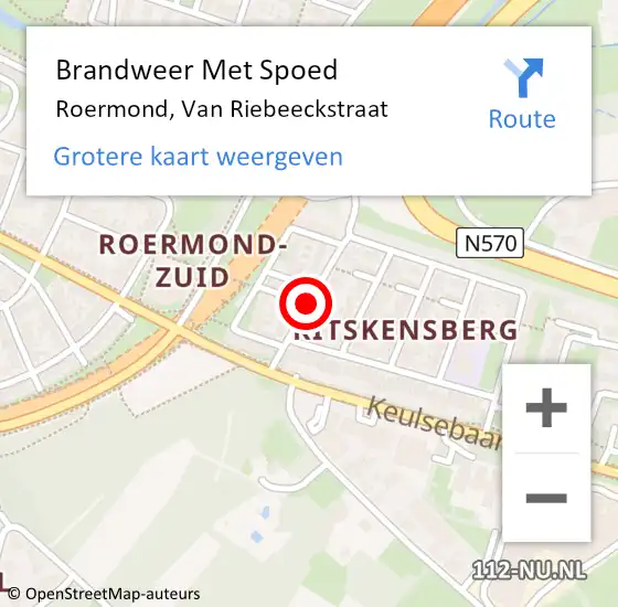 Locatie op kaart van de 112 melding: Brandweer Met Spoed Naar Roermond, Van Riebeeckstraat op 16 februari 2021 15:01