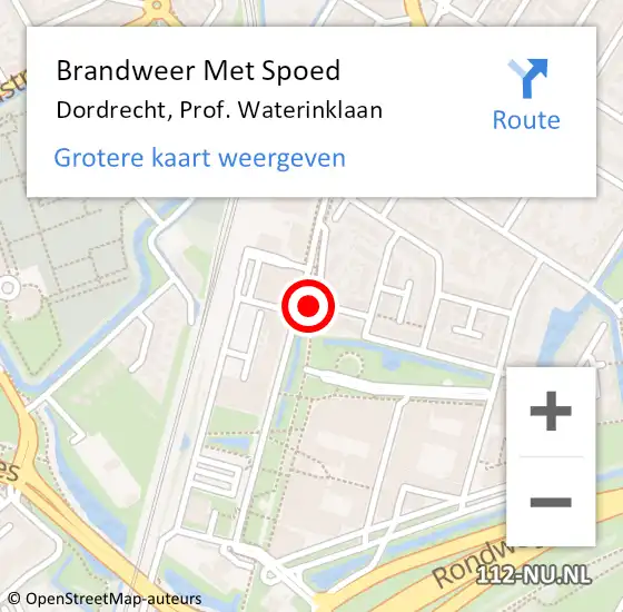Locatie op kaart van de 112 melding: Brandweer Met Spoed Naar Dordrecht, Prof. Waterinklaan op 16 februari 2021 15:09