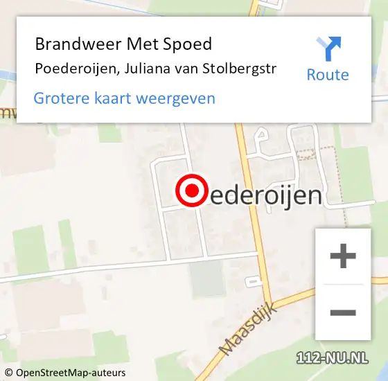 Locatie op kaart van de 112 melding: Brandweer Met Spoed Naar Poederoijen, Juliana Van Stolbergstr op 16 februari 2021 16:28
