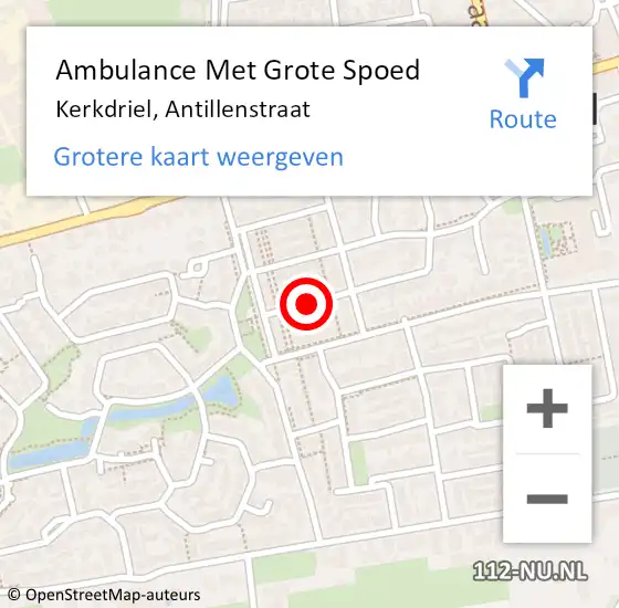 Locatie op kaart van de 112 melding: Ambulance Met Grote Spoed Naar Kerkdriel, Antillenstraat op 16 februari 2021 17:01