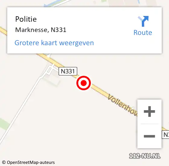 Locatie op kaart van de 112 melding: Politie Marknesse, N331 op 16 februari 2021 17:41