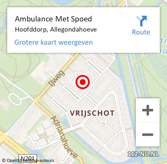 Locatie op kaart van de 112 melding: Ambulance Met Spoed Naar Hoofddorp, Allegondahoeve op 16 februari 2021 19:43