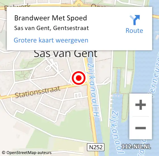 Locatie op kaart van de 112 melding: Brandweer Met Spoed Naar Sas van Gent, Gentsestraat op 16 februari 2021 20:20