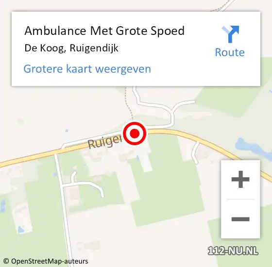 Locatie op kaart van de 112 melding: Ambulance Met Grote Spoed Naar De Koog, Ruigendijk op 17 februari 2021 00:59