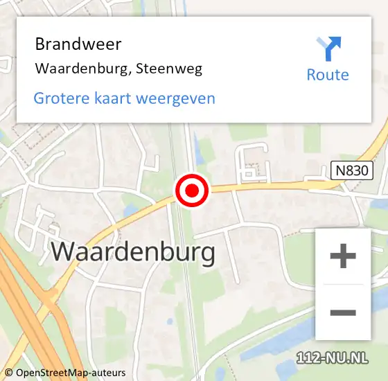 Locatie op kaart van de 112 melding: Brandweer Waardenburg, Steenweg op 17 februari 2021 01:01