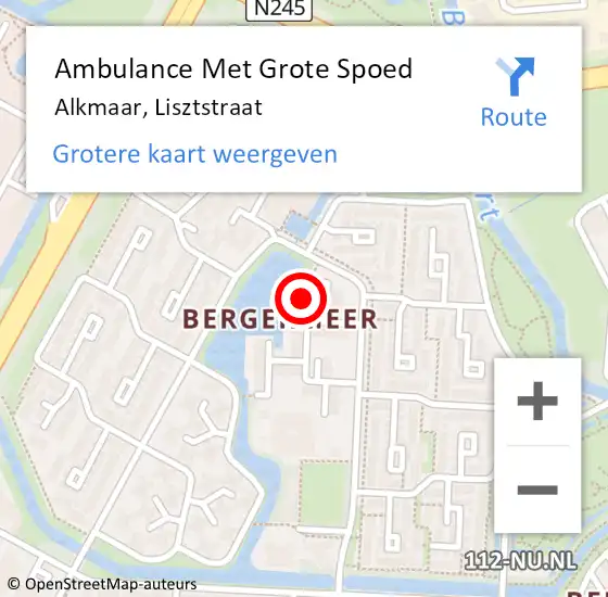 Locatie op kaart van de 112 melding: Ambulance Met Grote Spoed Naar Alkmaar, Lisztstraat op 17 februari 2021 11:49