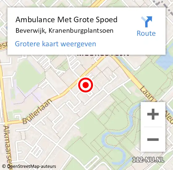 Locatie op kaart van de 112 melding: Ambulance Met Grote Spoed Naar Beverwijk, Kranenburgplantsoen op 17 februari 2021 11:56