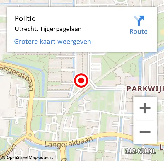 Locatie op kaart van de 112 melding: Politie Utrecht, Tijgerpagelaan op 17 februari 2021 13:22