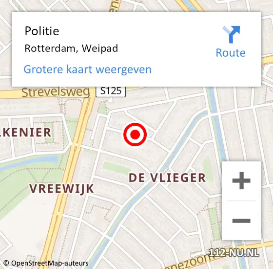 Locatie op kaart van de 112 melding: Politie Rotterdam, Weipad op 17 februari 2021 14:33