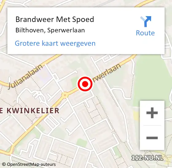 Locatie op kaart van de 112 melding: Brandweer Met Spoed Naar Bilthoven, Sperwerlaan op 17 februari 2021 16:18