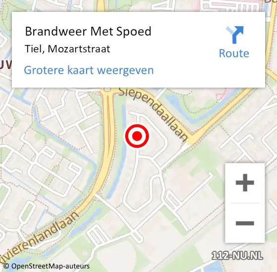 Locatie op kaart van de 112 melding: Brandweer Met Spoed Naar Tiel, Mozartstraat op 17 februari 2021 18:04
