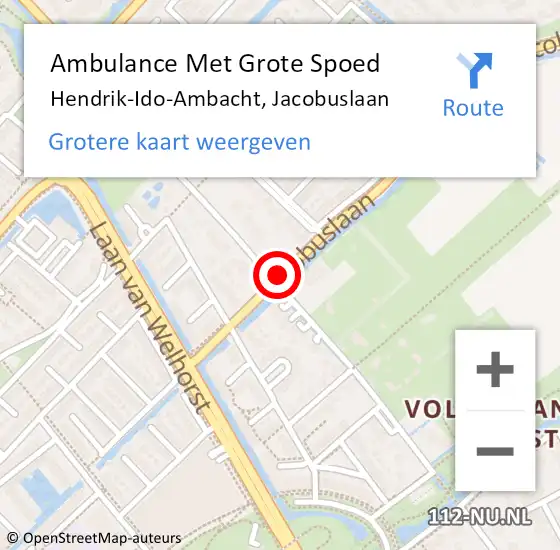 Locatie op kaart van de 112 melding: Ambulance Met Grote Spoed Naar Hendrik-Ido-Ambacht, Jacobuslaan op 17 februari 2021 20:33