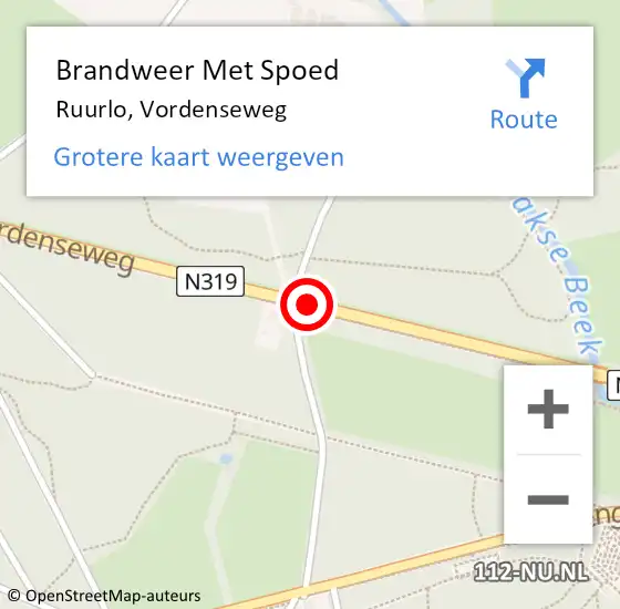 Locatie op kaart van de 112 melding: Brandweer Met Spoed Naar Ruurlo, Vordenseweg op 17 februari 2021 20:37