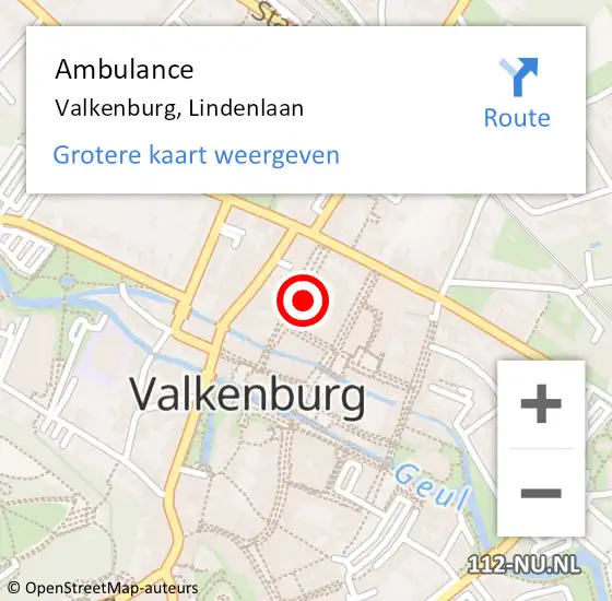 Locatie op kaart van de 112 melding: Ambulance Valkenburg, Lindenlaan op 2 juni 2014 14:21