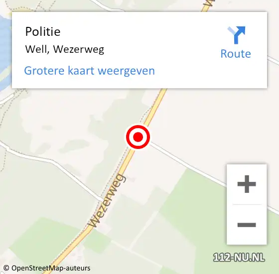 Locatie op kaart van de 112 melding: Politie Well, Wezerweg op 17 februari 2021 20:58