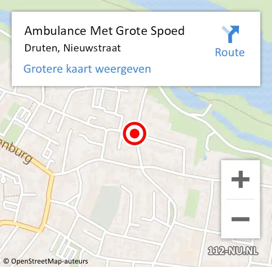 Locatie op kaart van de 112 melding: Ambulance Met Grote Spoed Naar Druten, Nieuwstraat op 17 februari 2021 21:09