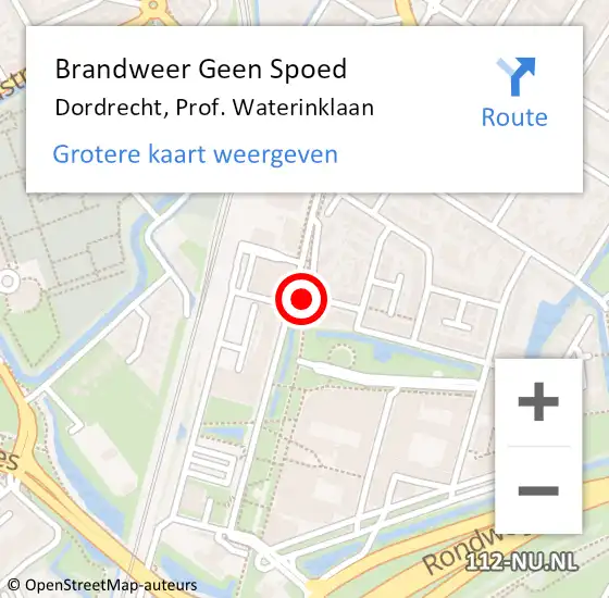 Locatie op kaart van de 112 melding: Brandweer Geen Spoed Naar Dordrecht, Prof. Waterinklaan op 18 februari 2021 07:27