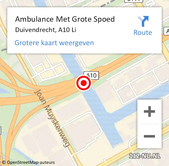 Locatie op kaart van de 112 melding: Ambulance Met Grote Spoed Naar Duivendrecht, A10 Li op 18 februari 2021 09:05