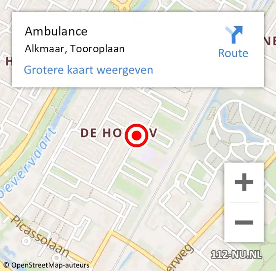 Locatie op kaart van de 112 melding: Ambulance Alkmaar, Tooroplaan op 18 februari 2021 09:44