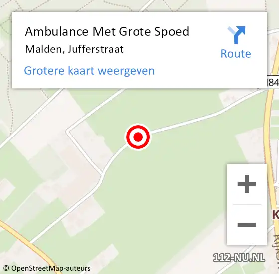 Locatie op kaart van de 112 melding: Ambulance Met Grote Spoed Naar Malden, Jufferstraat op 18 februari 2021 11:07