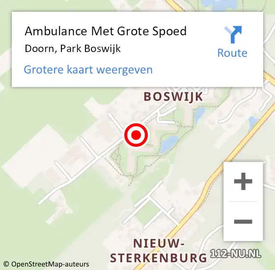 Locatie op kaart van de 112 melding: Ambulance Met Grote Spoed Naar Doorn, Park Boswijk op 18 februari 2021 11:19