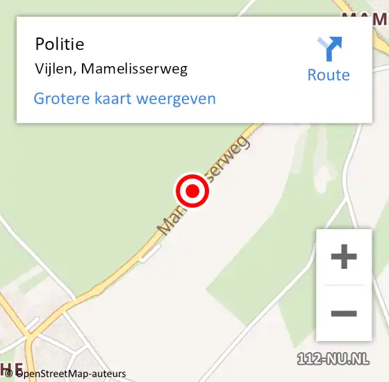 Locatie op kaart van de 112 melding: Politie Vijlen, Mamelisserweg op 18 februari 2021 11:46