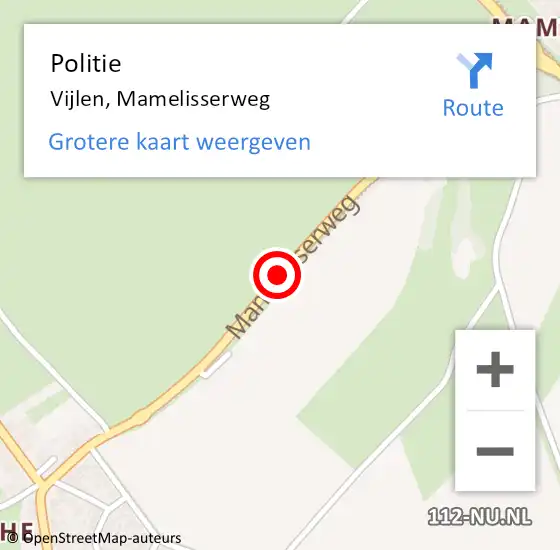 Locatie op kaart van de 112 melding: Politie Vijlen, Mamelisserweg op 18 februari 2021 11:47