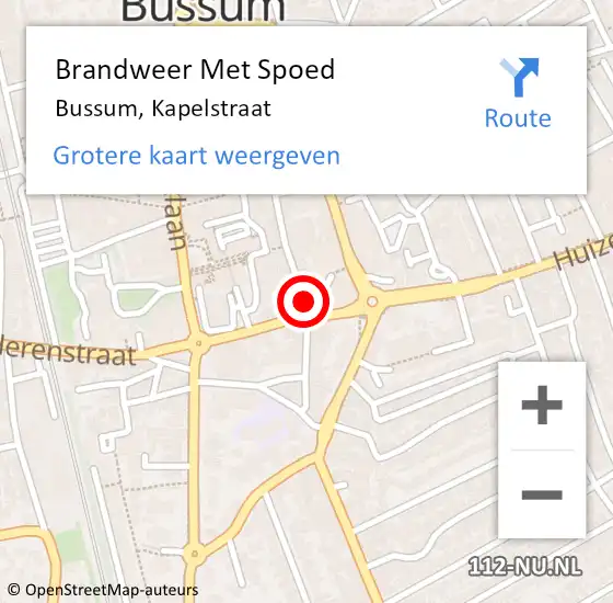 Locatie op kaart van de 112 melding: Brandweer Met Spoed Naar Bussum, Kapelstraat op 18 februari 2021 12:18