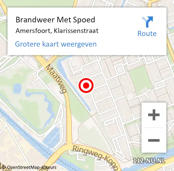 Locatie op kaart van de 112 melding: Brandweer Met Spoed Naar Amersfoort, Klarissenstraat op 18 februari 2021 12:34