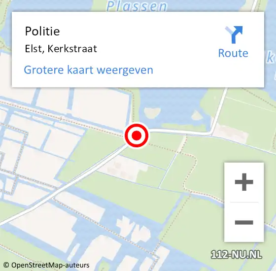 Locatie op kaart van de 112 melding: Politie Elst, Kerkstraat op 18 februari 2021 14:29