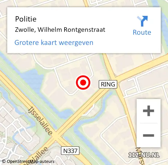 Locatie op kaart van de 112 melding: Politie Zwolle, Wilhelm Rontgenstraat op 18 februari 2021 15:46