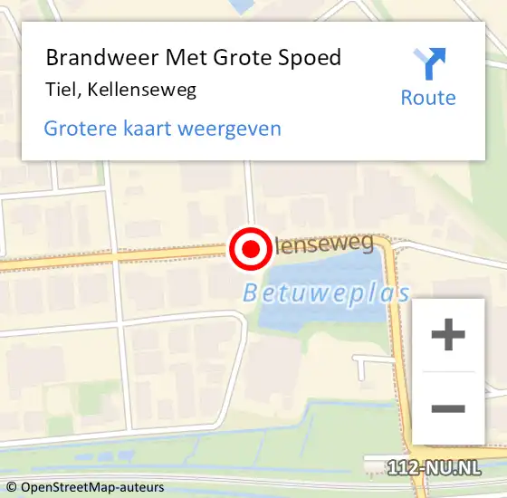 Locatie op kaart van de 112 melding: Brandweer Met Grote Spoed Naar Tiel, Kellenseweg op 18 februari 2021 18:13