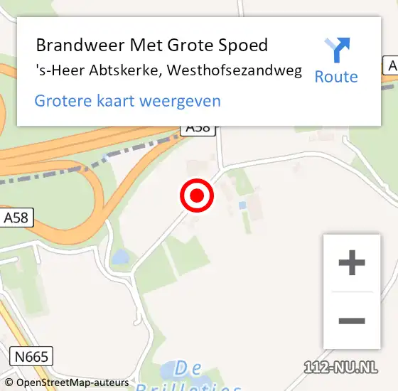 Locatie op kaart van de 112 melding: Brandweer Met Grote Spoed Naar 's-Heer Abtskerke, Westhofsezandweg op 18 februari 2021 19:11