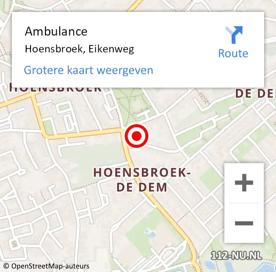 Locatie op kaart van de 112 melding: Ambulance Hoensbroek, Eikenweg op 2 juni 2014 15:47