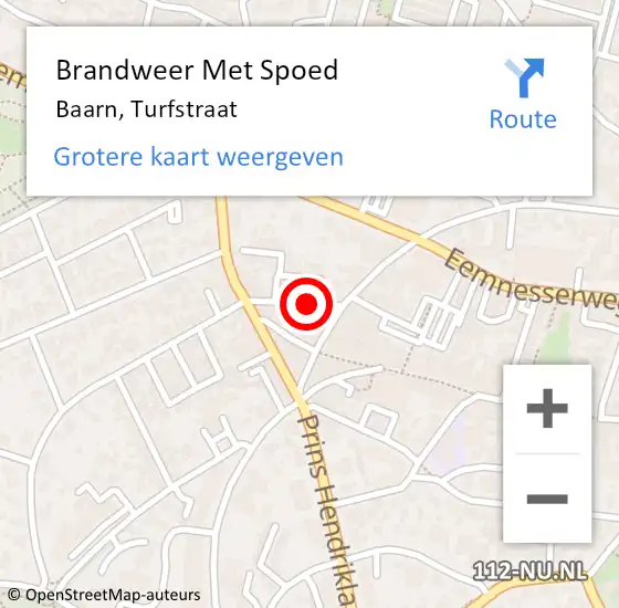 Locatie op kaart van de 112 melding: Brandweer Met Spoed Naar Baarn, Turfstraat op 18 februari 2021 20:45