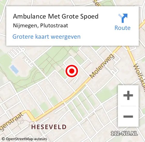 Locatie op kaart van de 112 melding: Ambulance Met Grote Spoed Naar Nijmegen, Plutostraat op 18 februari 2021 21:15