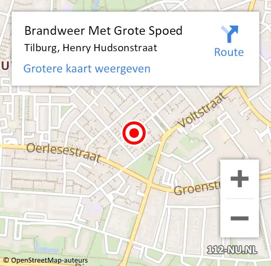 Locatie op kaart van de 112 melding: Brandweer Met Grote Spoed Naar Tilburg, Henry Hudsonstraat op 18 februari 2021 21:44