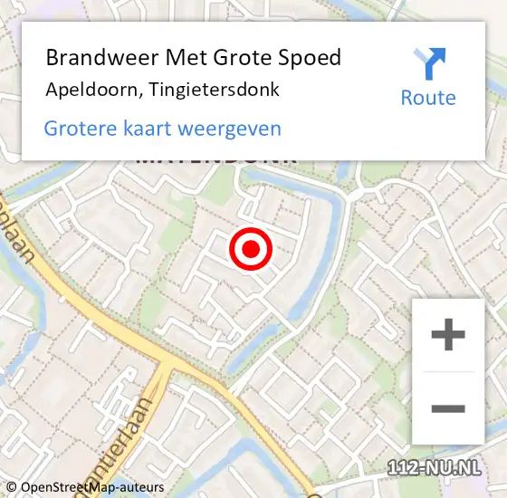 Locatie op kaart van de 112 melding: Brandweer Met Grote Spoed Naar Apeldoorn, Tingietersdonk op 19 februari 2021 06:39