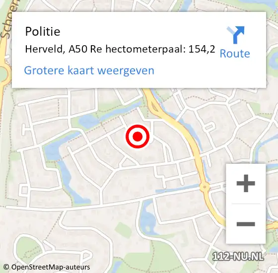 Locatie op kaart van de 112 melding: Politie Herveld, A50 Re hectometerpaal: 154,2 op 19 februari 2021 08:04