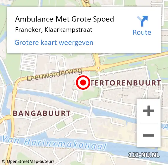 Locatie op kaart van de 112 melding: Ambulance Met Grote Spoed Naar Franeker, Klaarkampstraat op 2 juni 2014 16:30