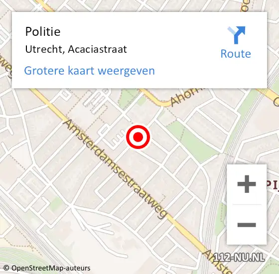 Locatie op kaart van de 112 melding: Politie Utrecht, Acaciastraat op 19 februari 2021 09:48