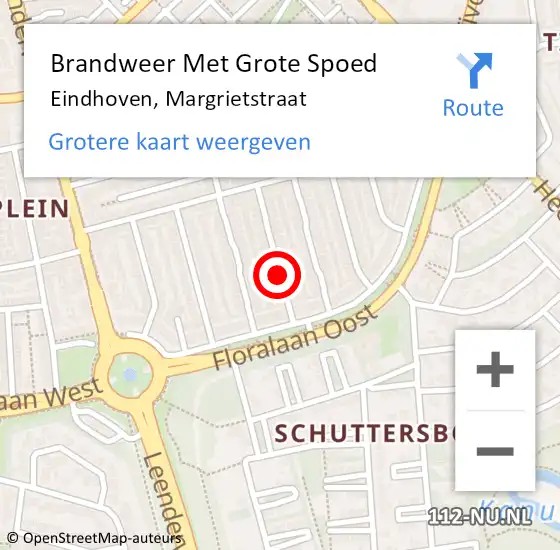 Locatie op kaart van de 112 melding: Brandweer Met Grote Spoed Naar Eindhoven, Margrietstraat op 19 februari 2021 10:12
