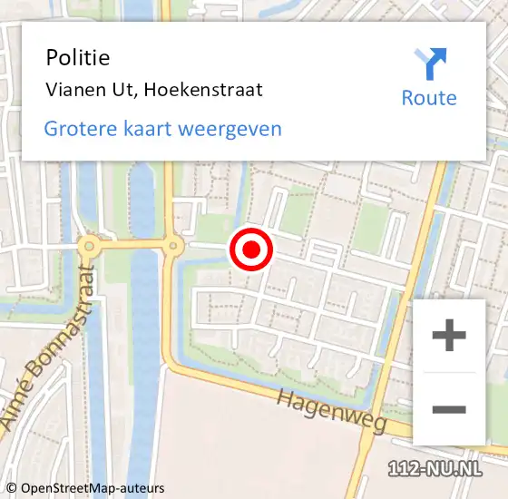 Locatie op kaart van de 112 melding: Politie Vianen Ut, Hoekenstraat op 19 februari 2021 10:15