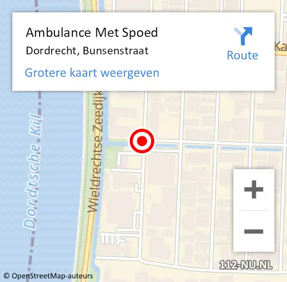 Locatie op kaart van de 112 melding: Ambulance Met Spoed Naar Dordrecht, Bunsenstraat op 19 februari 2021 10:23