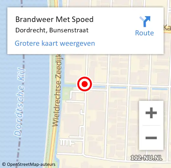 Locatie op kaart van de 112 melding: Brandweer Met Spoed Naar Dordrecht, Bunsenstraat op 19 februari 2021 10:53