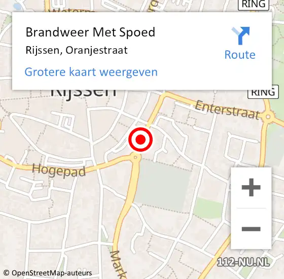 Locatie op kaart van de 112 melding: Brandweer Met Spoed Naar Rijssen, Oranjestraat op 19 februari 2021 11:08