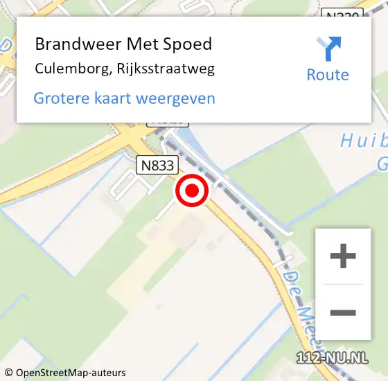 Locatie op kaart van de 112 melding: Brandweer Met Spoed Naar Culemborg, Rijksstraatweg op 19 februari 2021 11:15