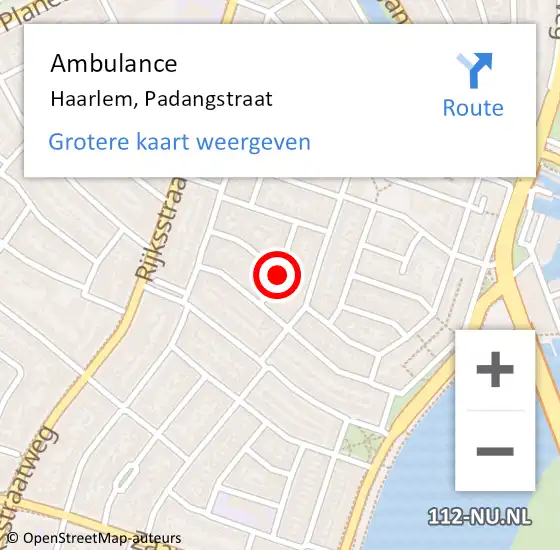 Locatie op kaart van de 112 melding: Ambulance Haarlem, Padangstraat op 19 februari 2021 12:59